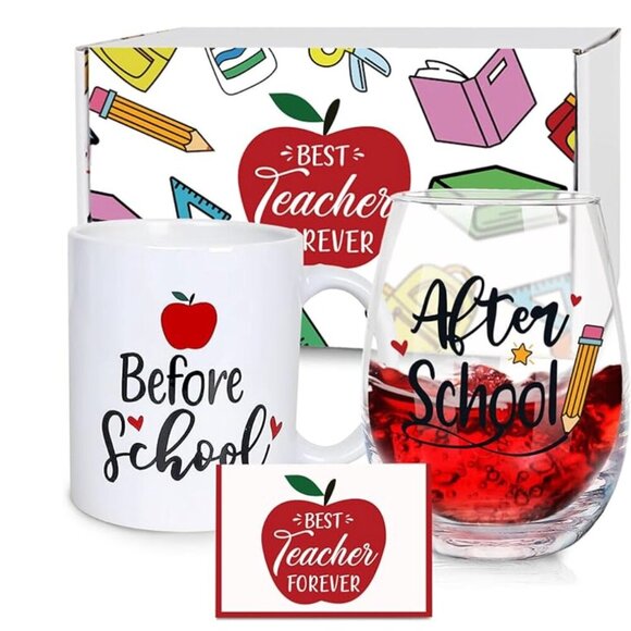 NEW Teacher Appreciation Gifts for Women  Coffee Mug Wine Glass Funny Thank You - Picture 1 of 12